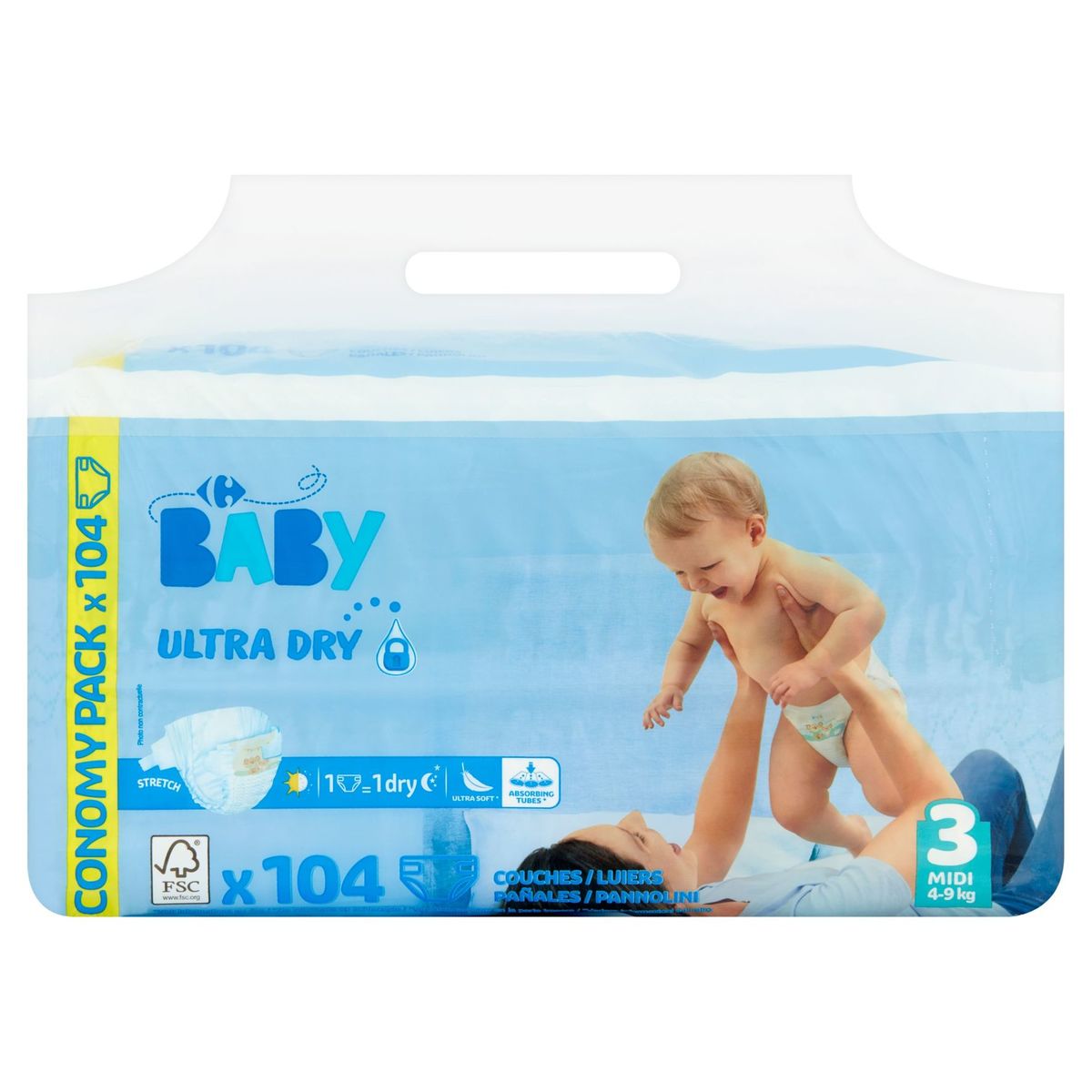 Carrefour Baby Ultra Dry 3 Midi 4-9 kg Economy Pack 104 Couches