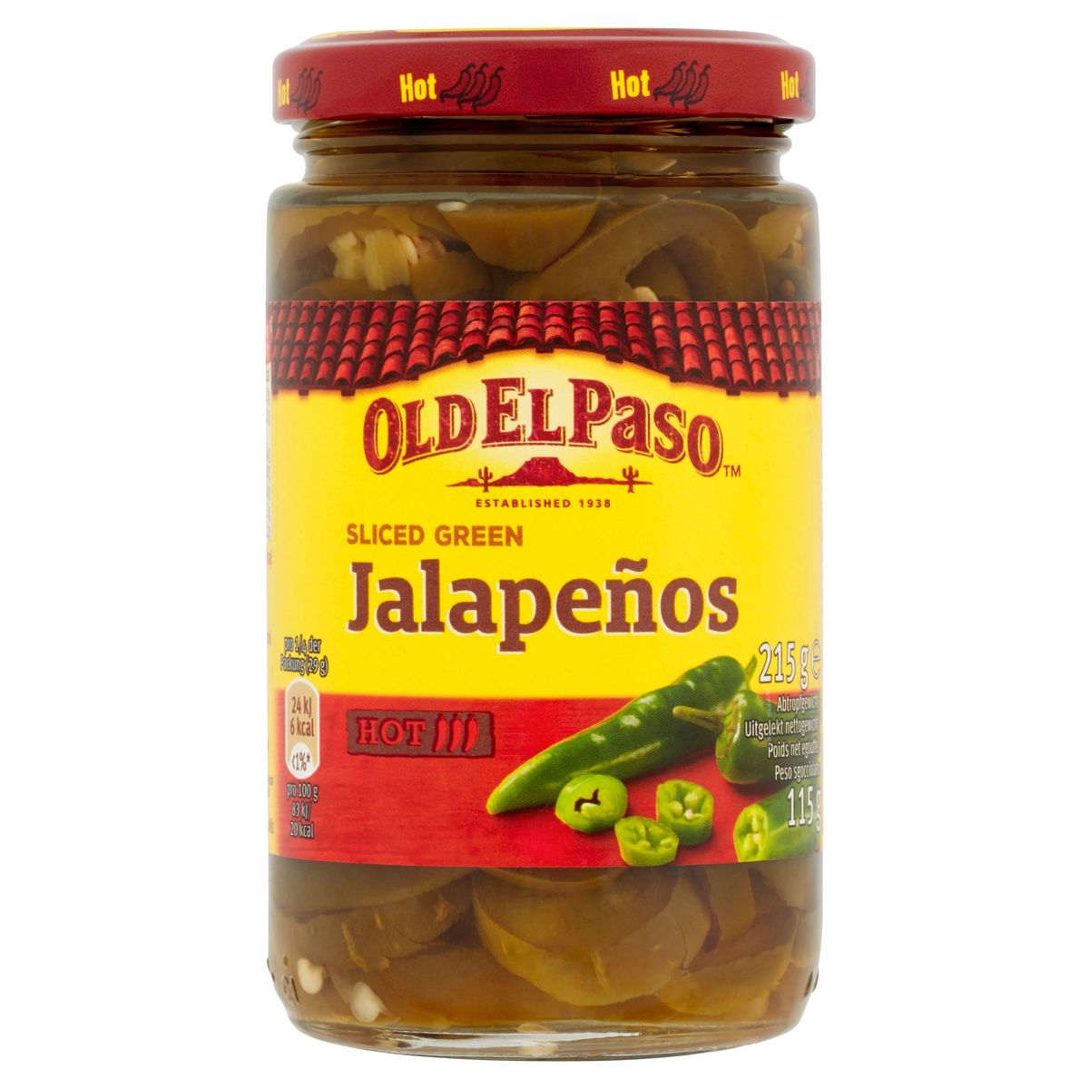 Old El Paso Sliced Green Jalapeños Hot 215 g