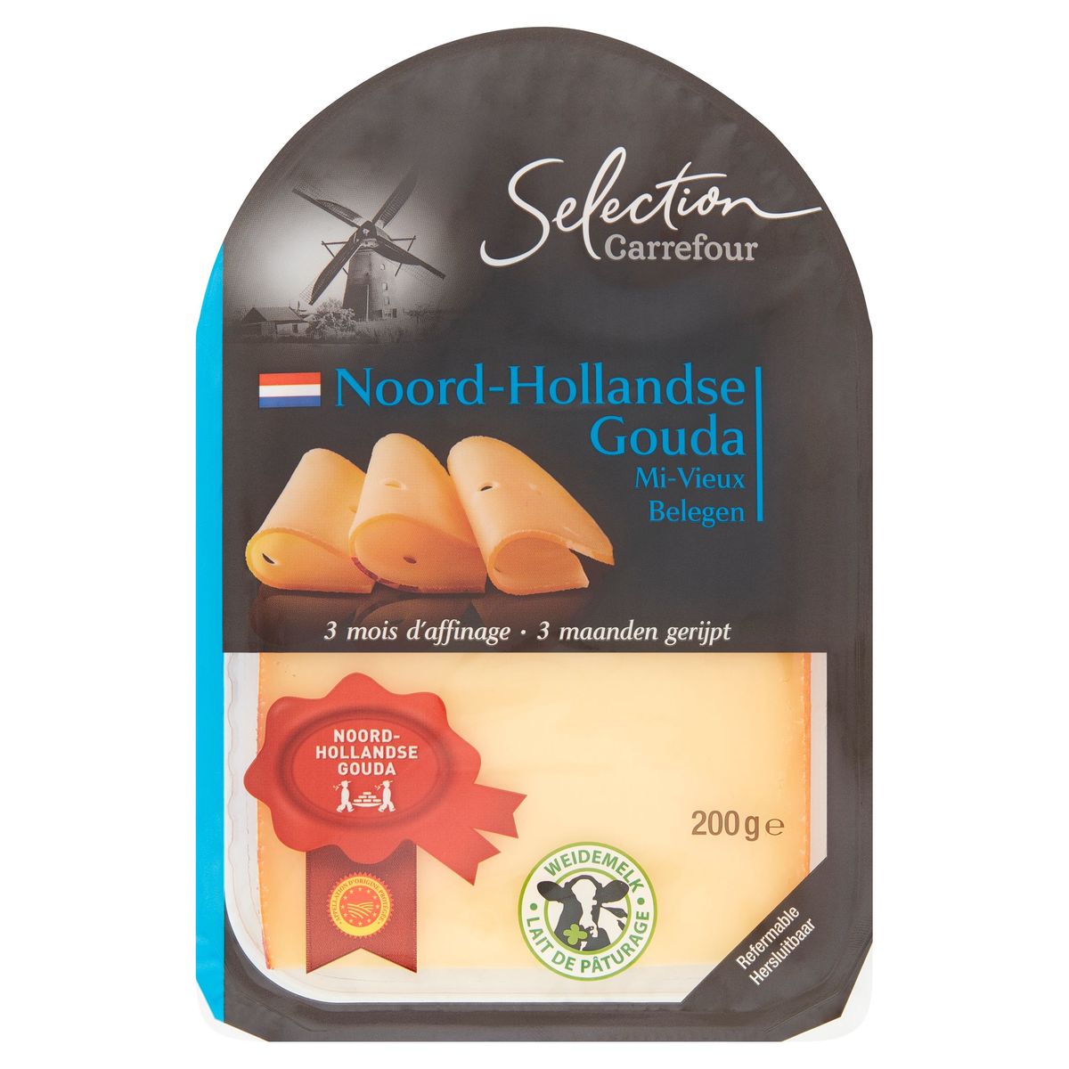 Carrefour Selection Noord-Hollandse Gouda Belegen Sneetjes 200 g