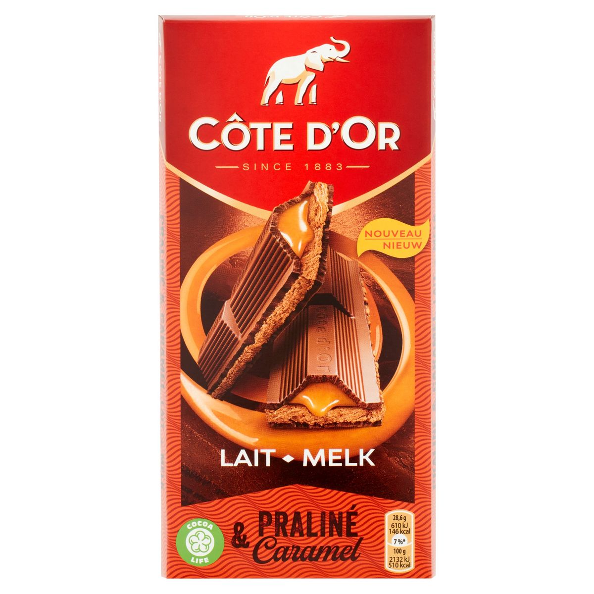 Tablette de chocolat lait cœur praliné CARREFOUR SENSATION