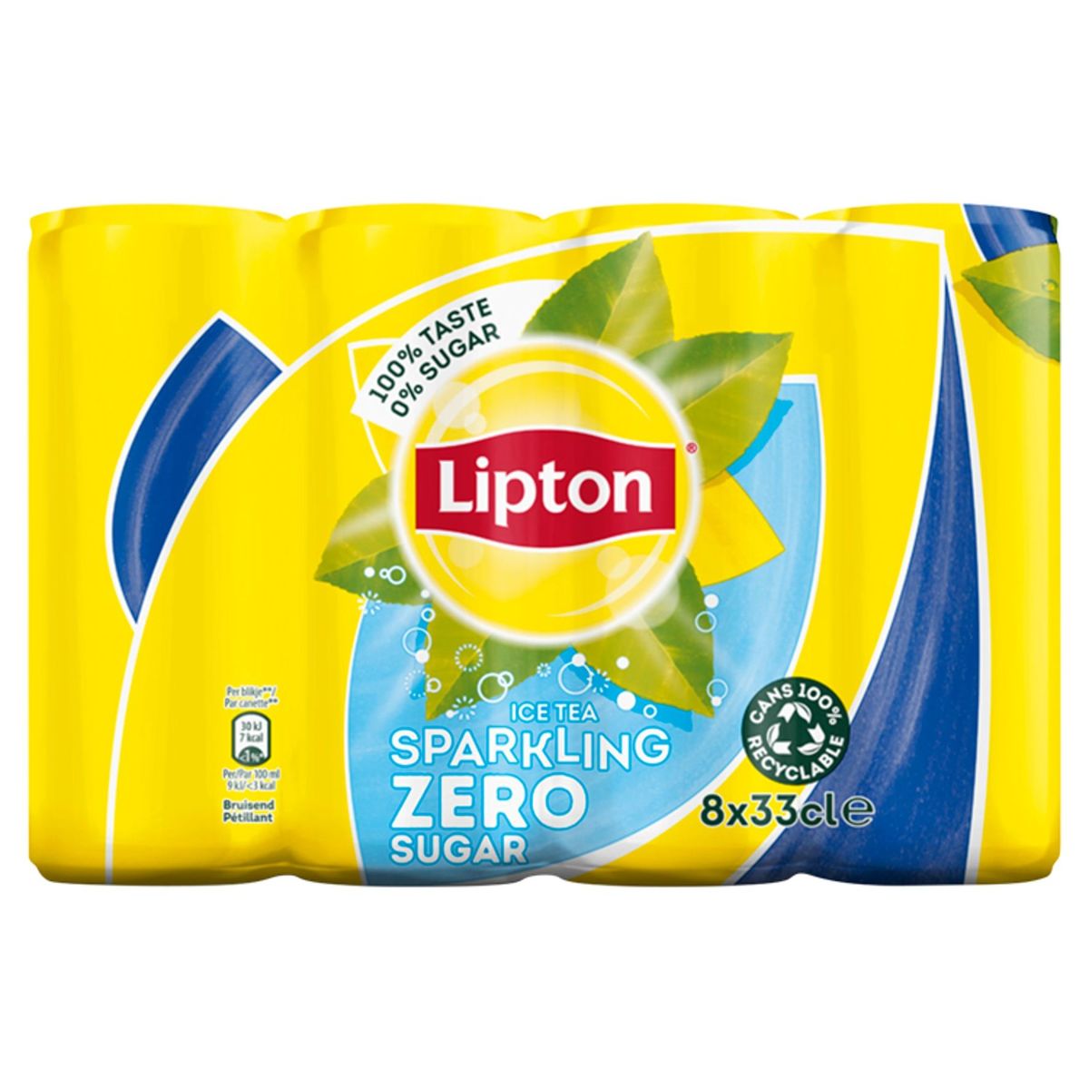 Lipton Iced Tea Thé Glacé Pétillant Original Zéro Sans sucre 8 x 33 cl