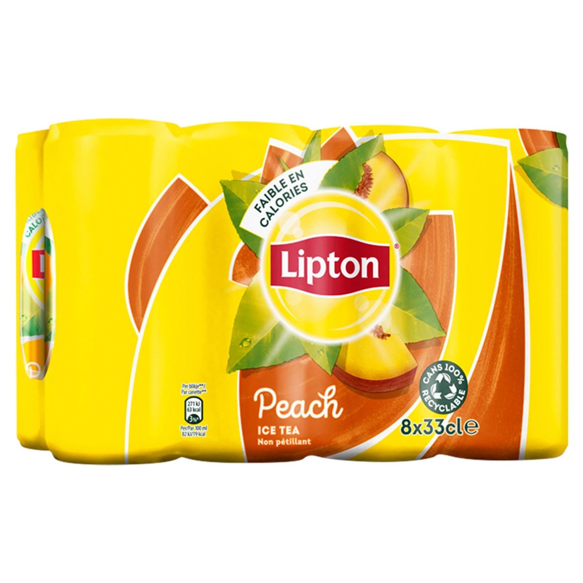 Lipton Iced Tea Thé Glacé Pêche Faible en Calories 8 x 33 cl