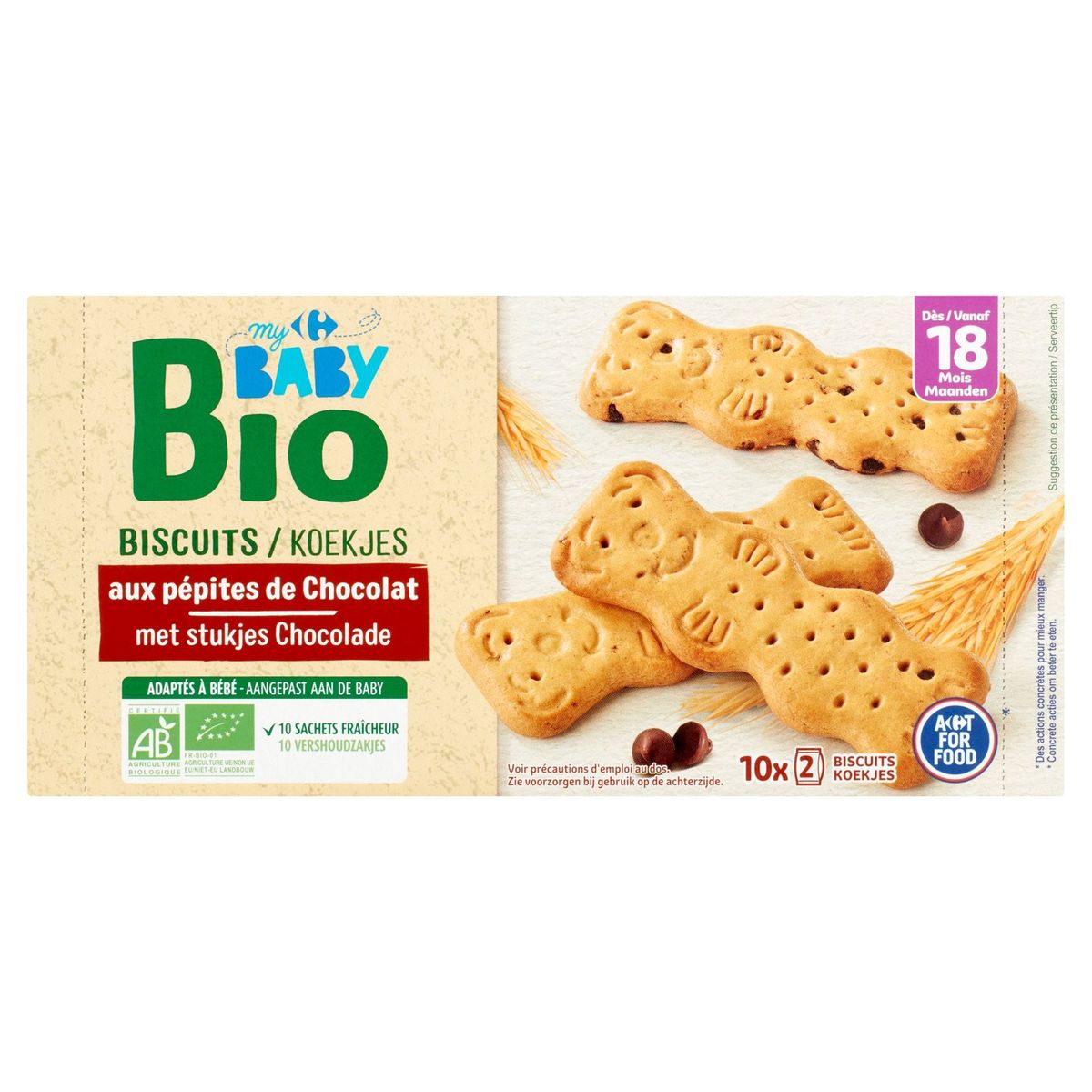 Carrefour Baby Bio Biscuits aux Pépites de Chocolat dès 18 Mois 200 g