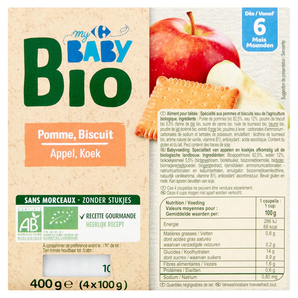 Carrefour Baby Bio Pomme, Biscuit dès 6 Mois 4 x 100 g