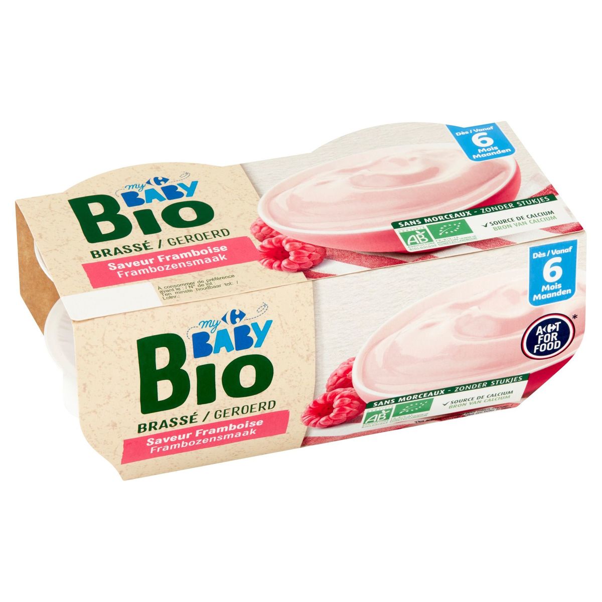 Carrefour Baby Bio Geroerd Frambozensmaak vanaf 6 Maanden 4 x 100 g