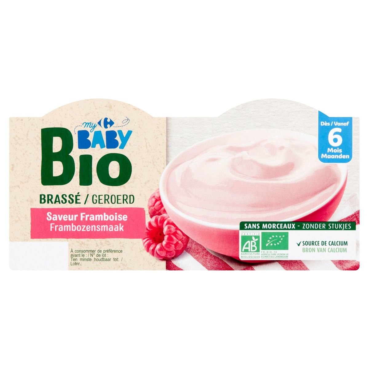 Carrefour Baby Bio Geroerd Frambozensmaak vanaf 6 Maanden 4 x 100 g