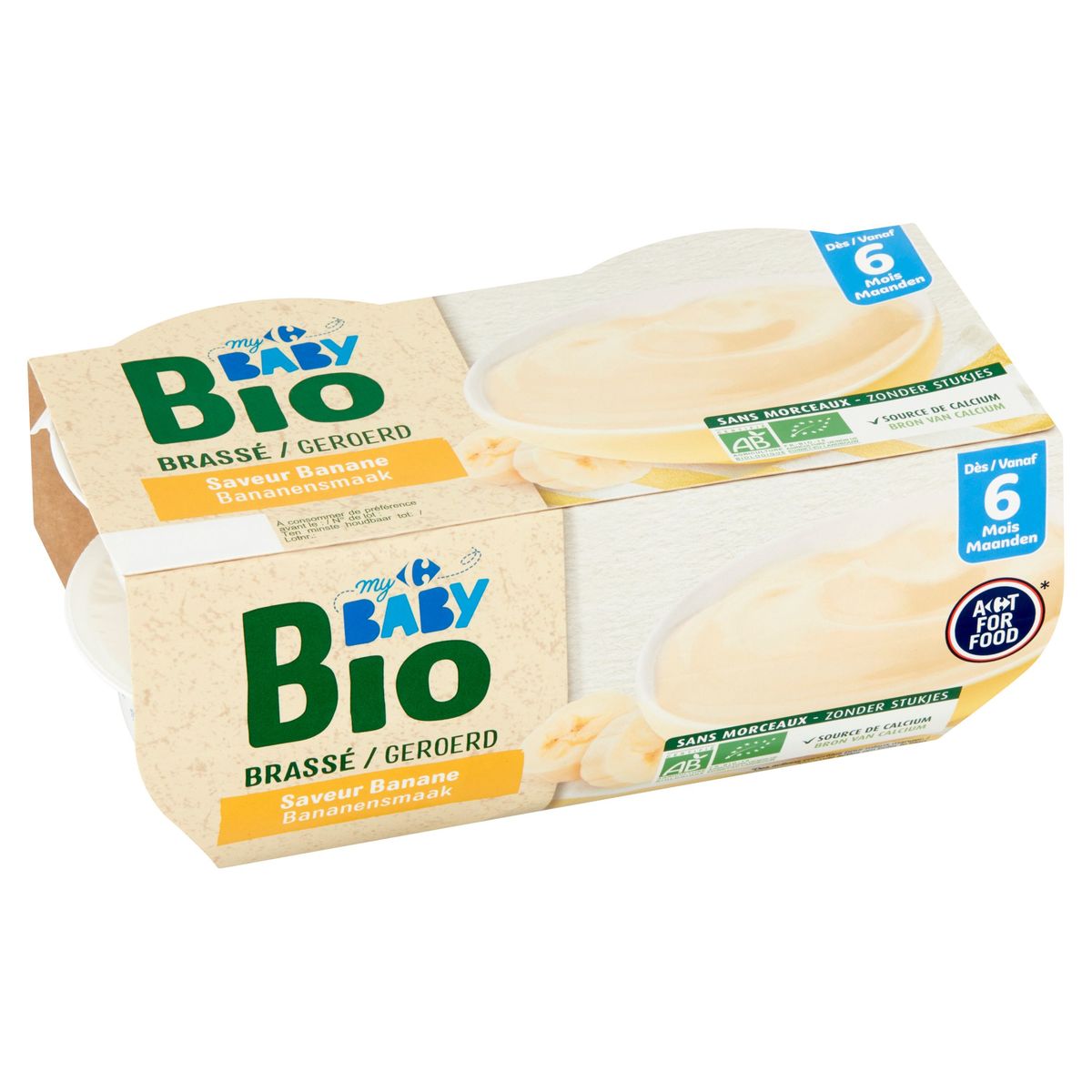 Carrefour Baby Bio Geroerd Bananensmaak vanaf 6 Maanden 4 x 100 g