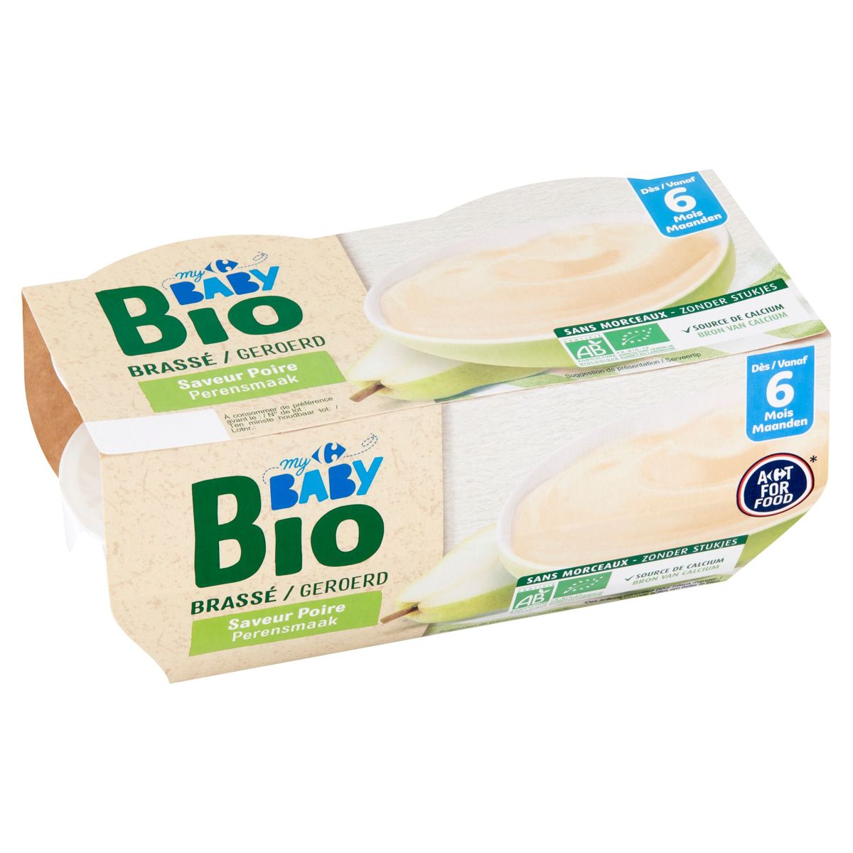 Carrefour Baby Bio Brassé Saveur Poire dès 6 Mois 4 x 100 g
