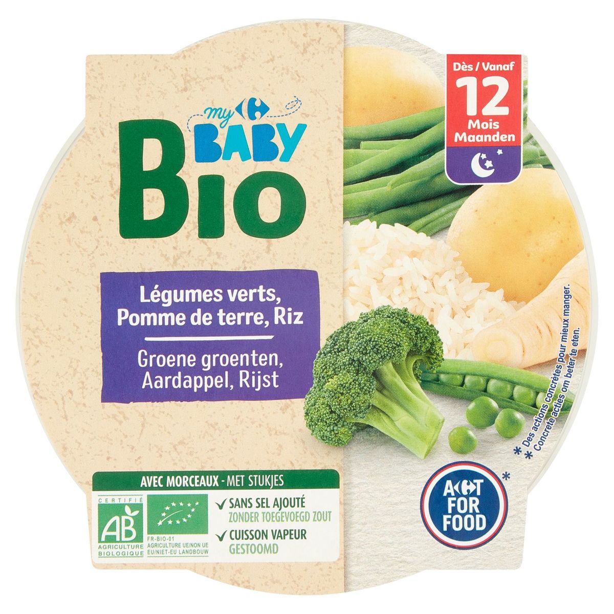 Carrefour Baby Bio Légumes Verts, Pomme de Terre, Riz dès 12 Mois 230 g