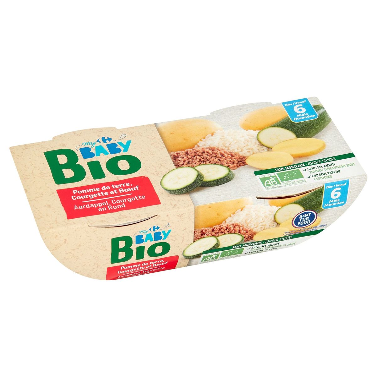 Carrefour Baby Bio Aardappel, Courgette en Rund 6M+ 2 x 200 g