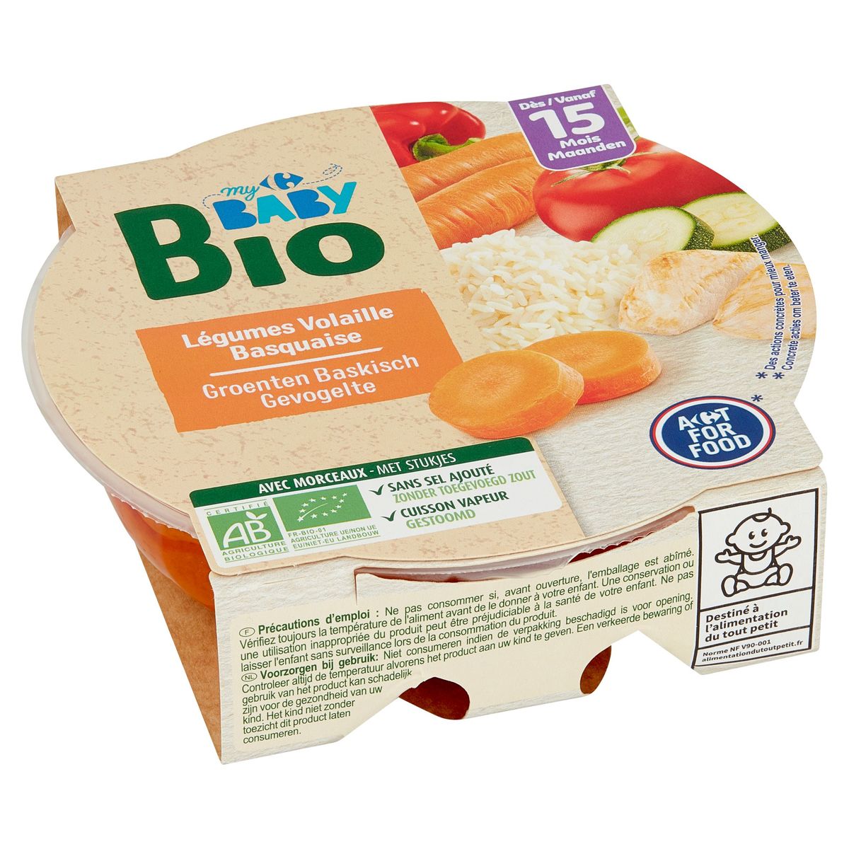 Carrefour Baby Bio Légumes Volaille Basquaise dès 15 Mois 250 g