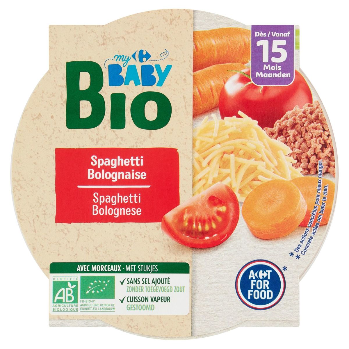 Carrefour Baby Bio Spaghetti Bolognese vanaf 15 Maanden 250 g