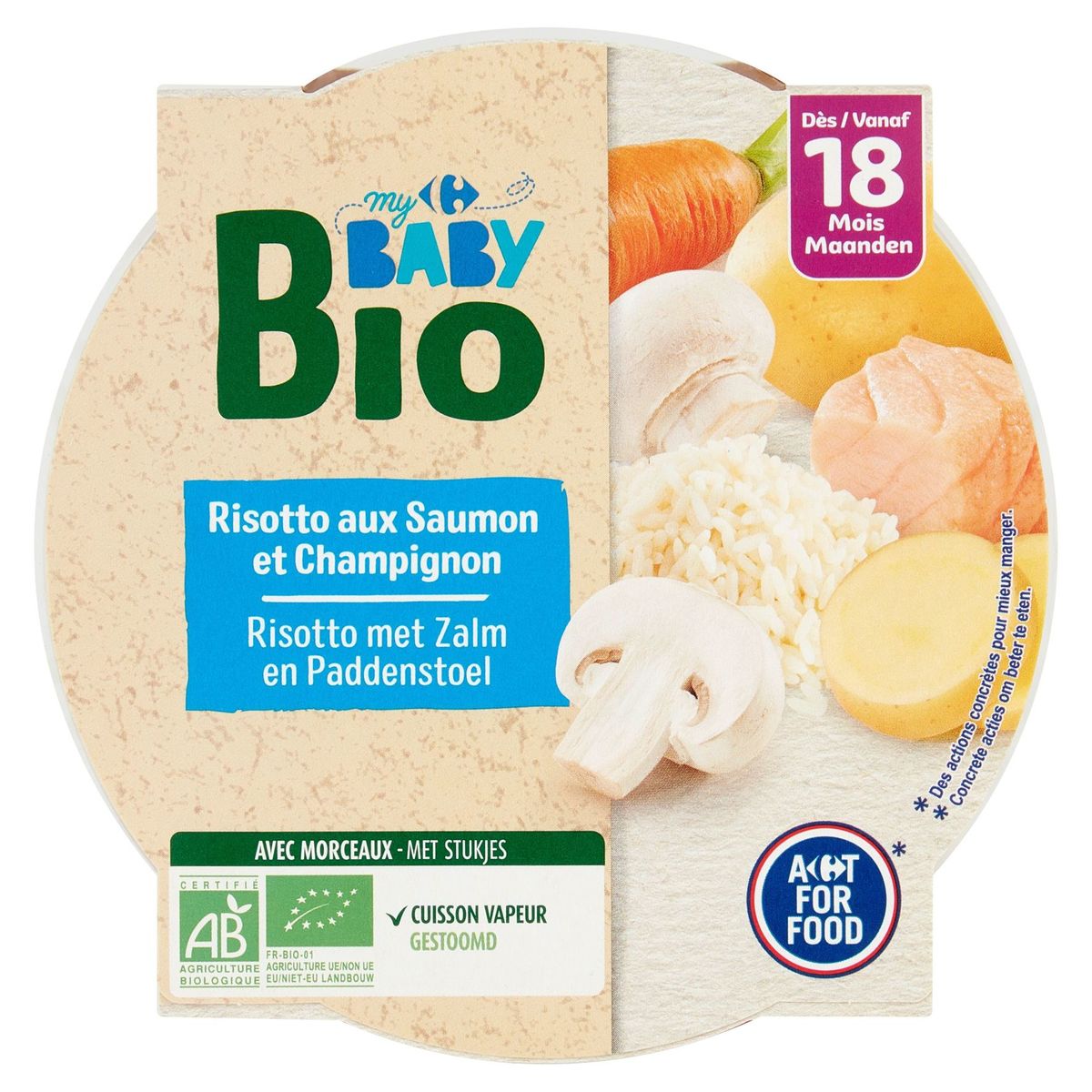 Carrefour Baby Bio Risotto met Zalm en Paddenstoel 18M+ 260 g