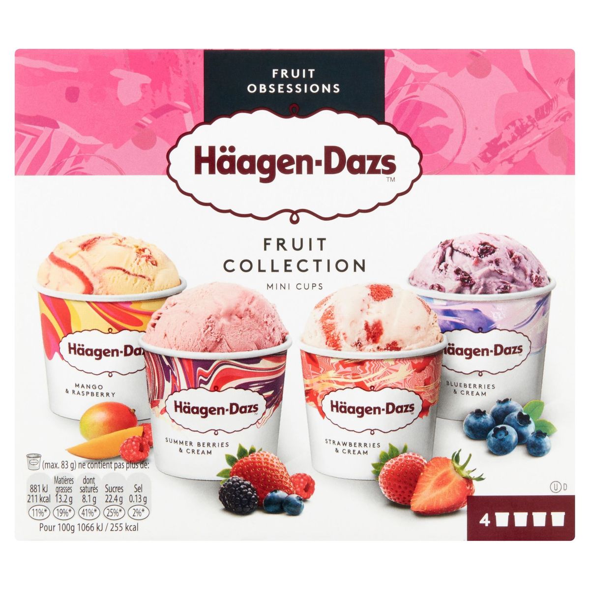 Häagen-Dazs Crème Glacée Fruit Collection Mini Cups 4 x 95 ml