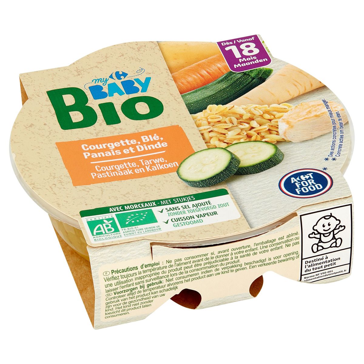 Carrefour Baby Bio Courgette, Blé, Panais et Dinde dés 18 Mois 260 g