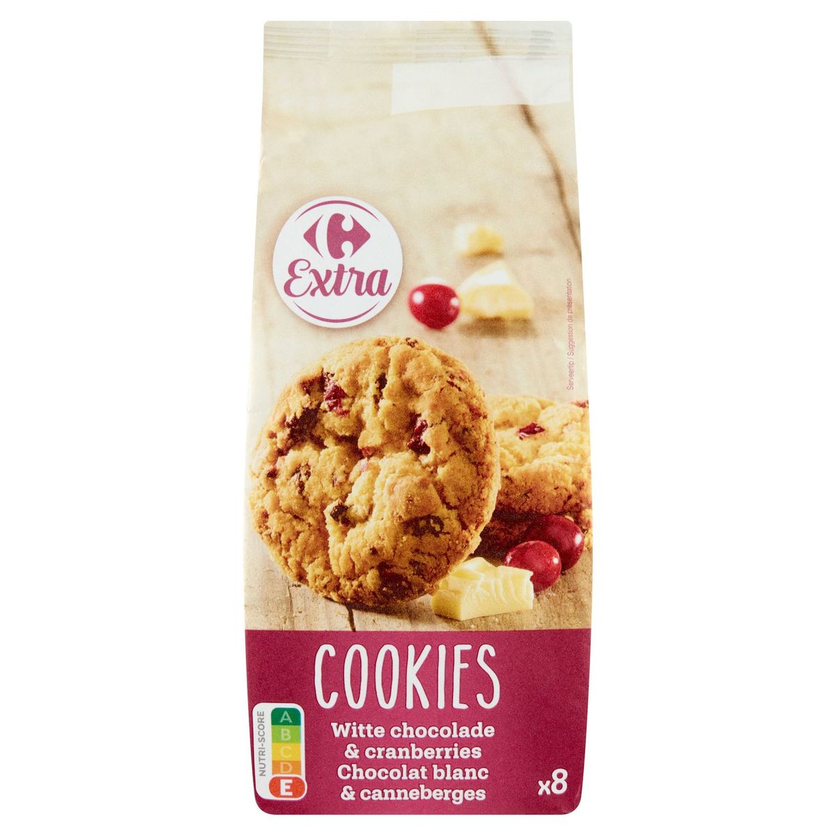 Carrefour Extra Cookies Chocolat Blanc & Canneberges 8 Pièces 200 g