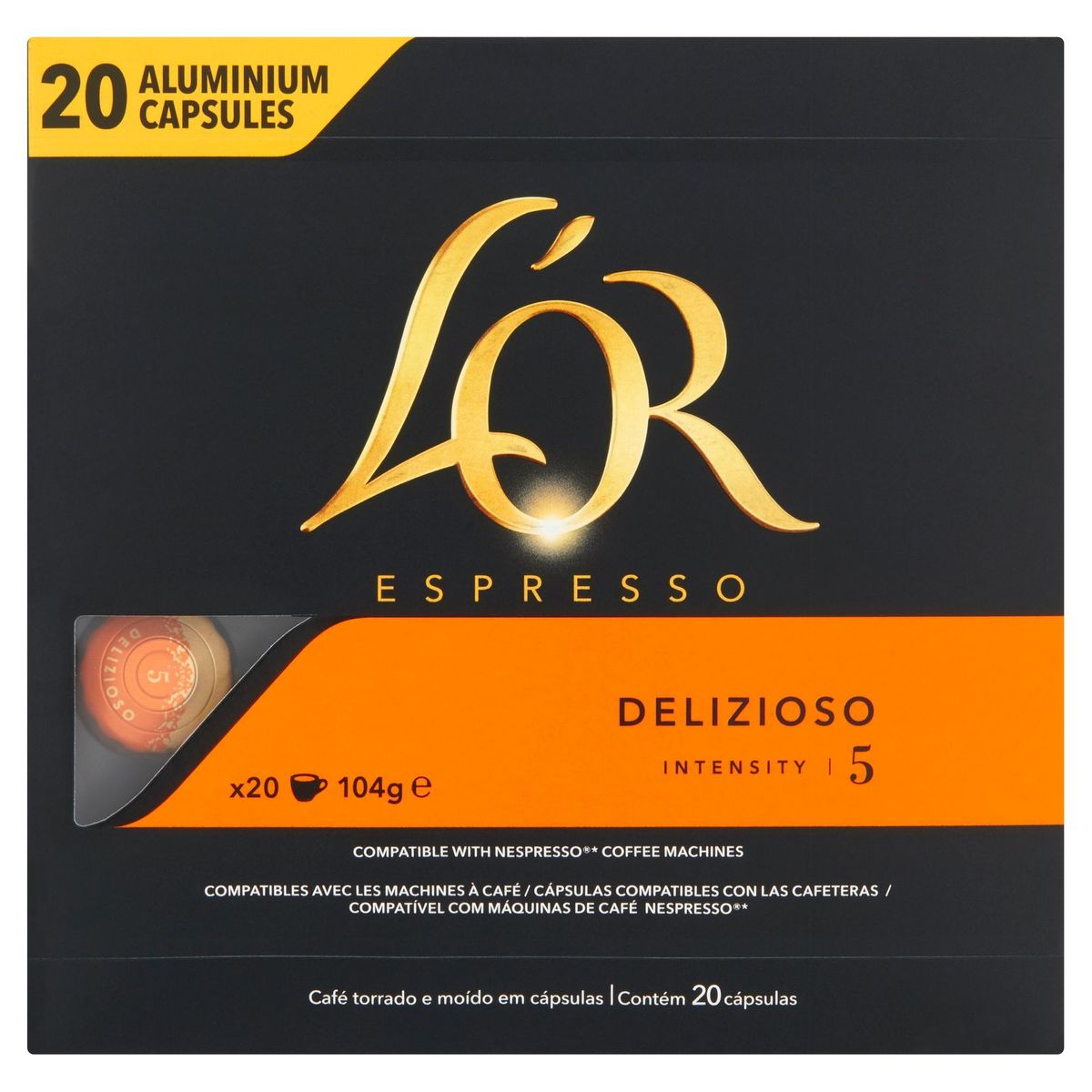 L'OR Koffie Capsules Espresso Delizioso Intensiteit 5 Nespresso®* Compatibel 20 stuks