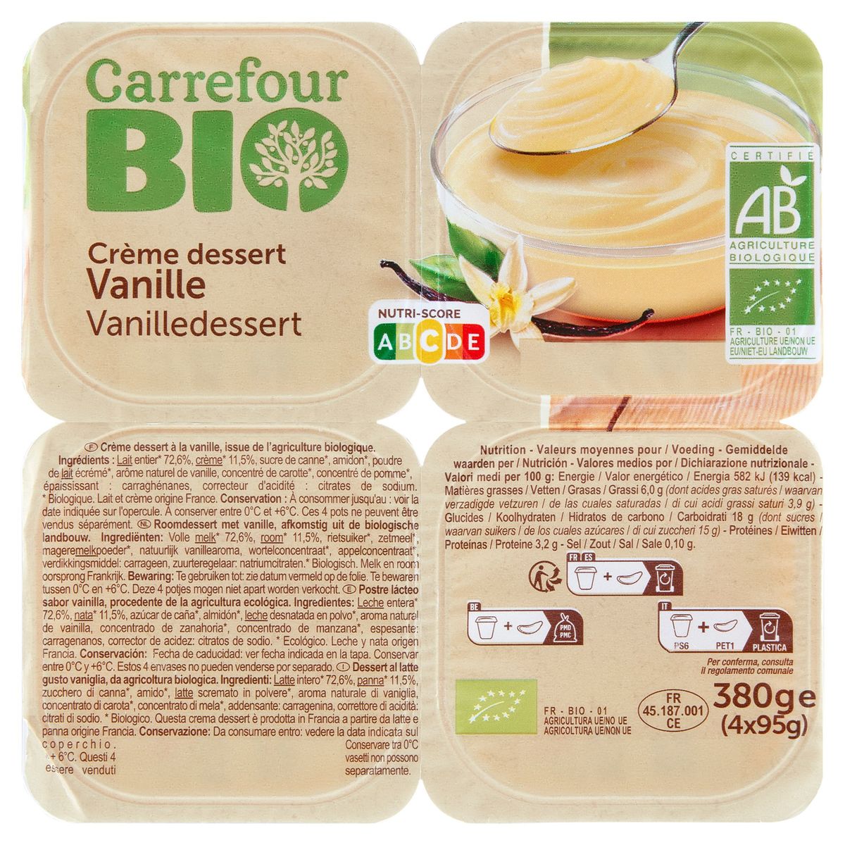 Carrefour Bio Vanilledessert 4 x 95 g