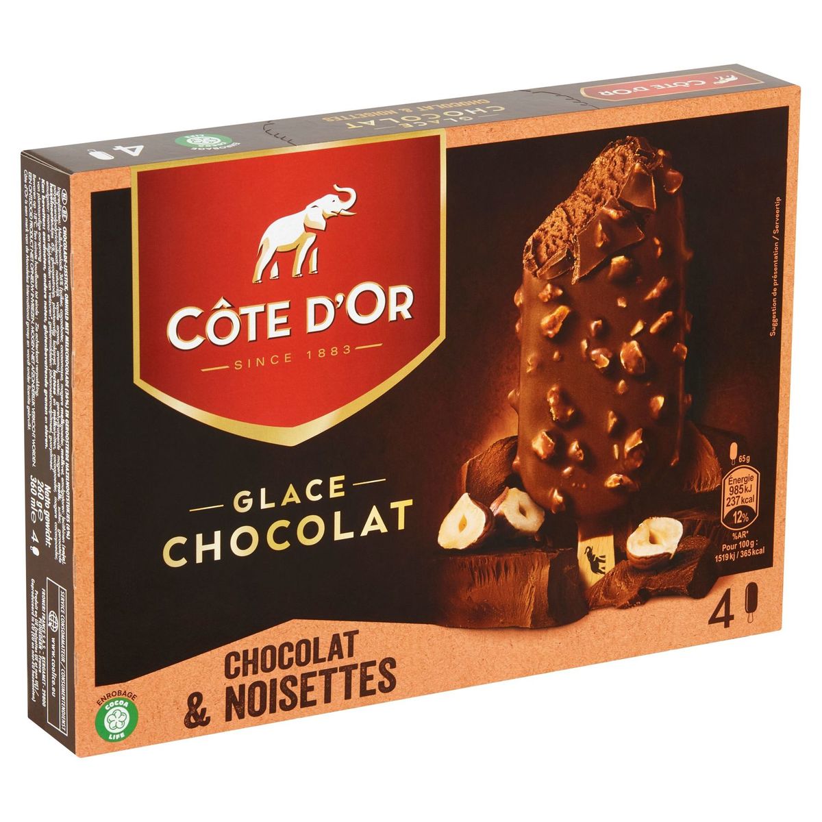Côte d'Or Glace Chocolat & Noisettes 4 Stuks 260 g