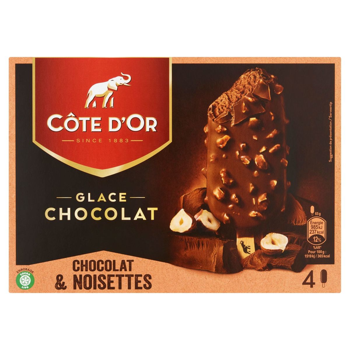 Côte d'Or Glace Chocolat & Noisettes 4 Stuks 260 g
