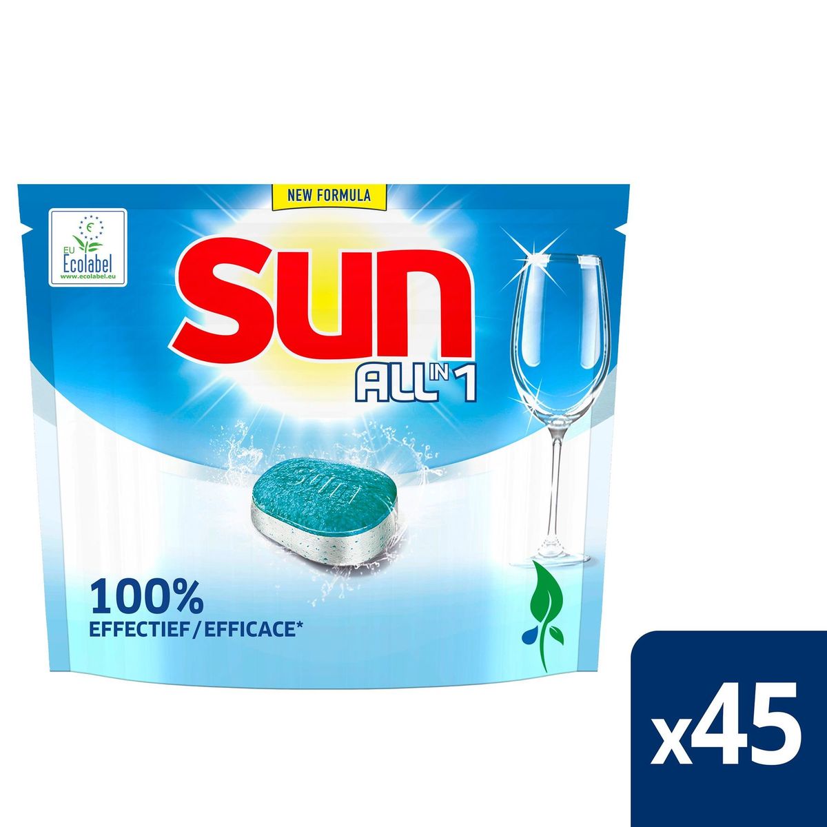 Sun Tout en 1 Tablette Lave-vaiselle Regular avec Ecolabel 45 tabs