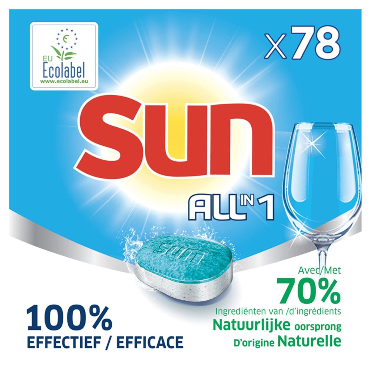 Sun Tout en 1 Tablettes Lave-Vaisselle Regular 78 Tabs