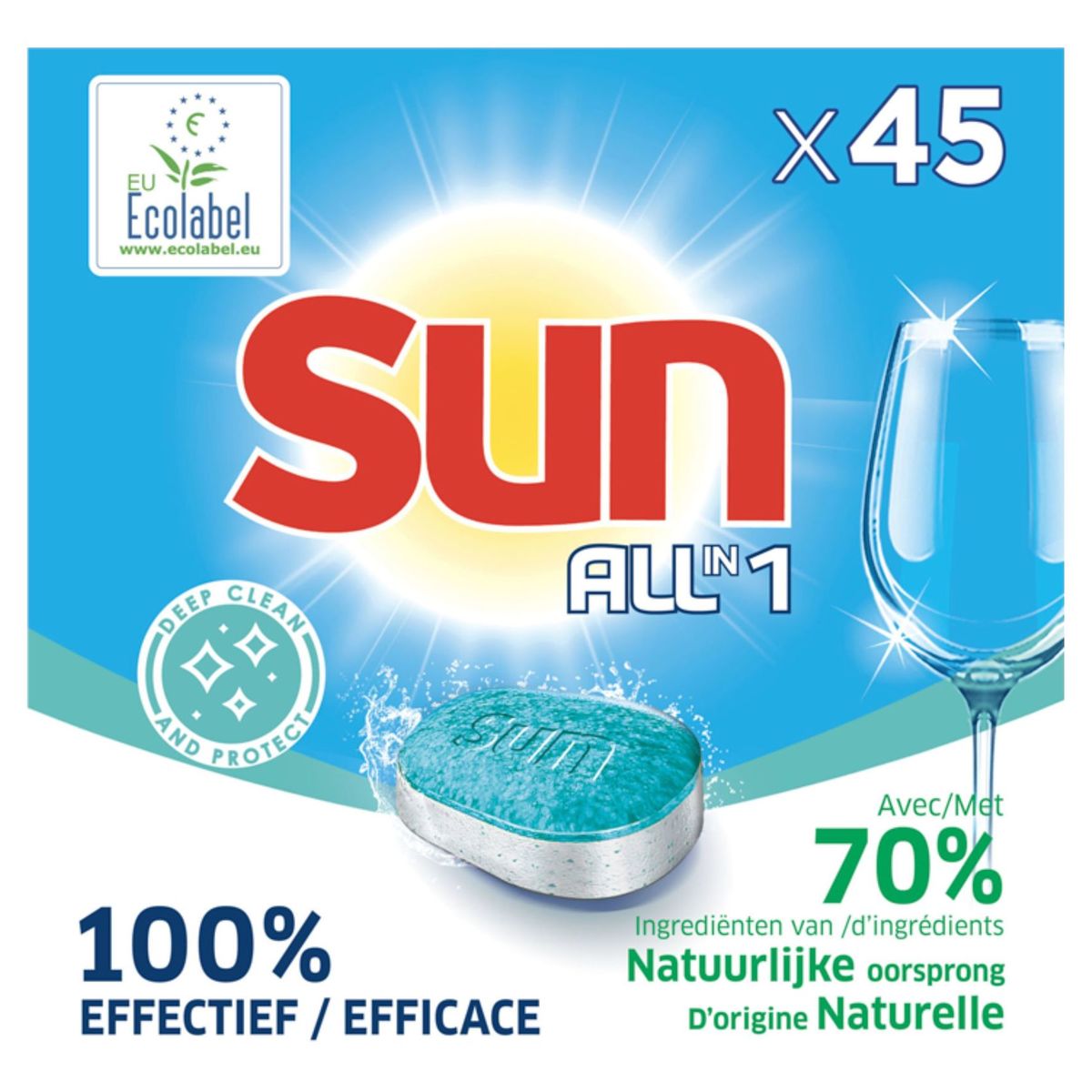 Sun Tout en 1 Tablettes Lave-Vaisselle Deep Clean & Protect 45 Tabs