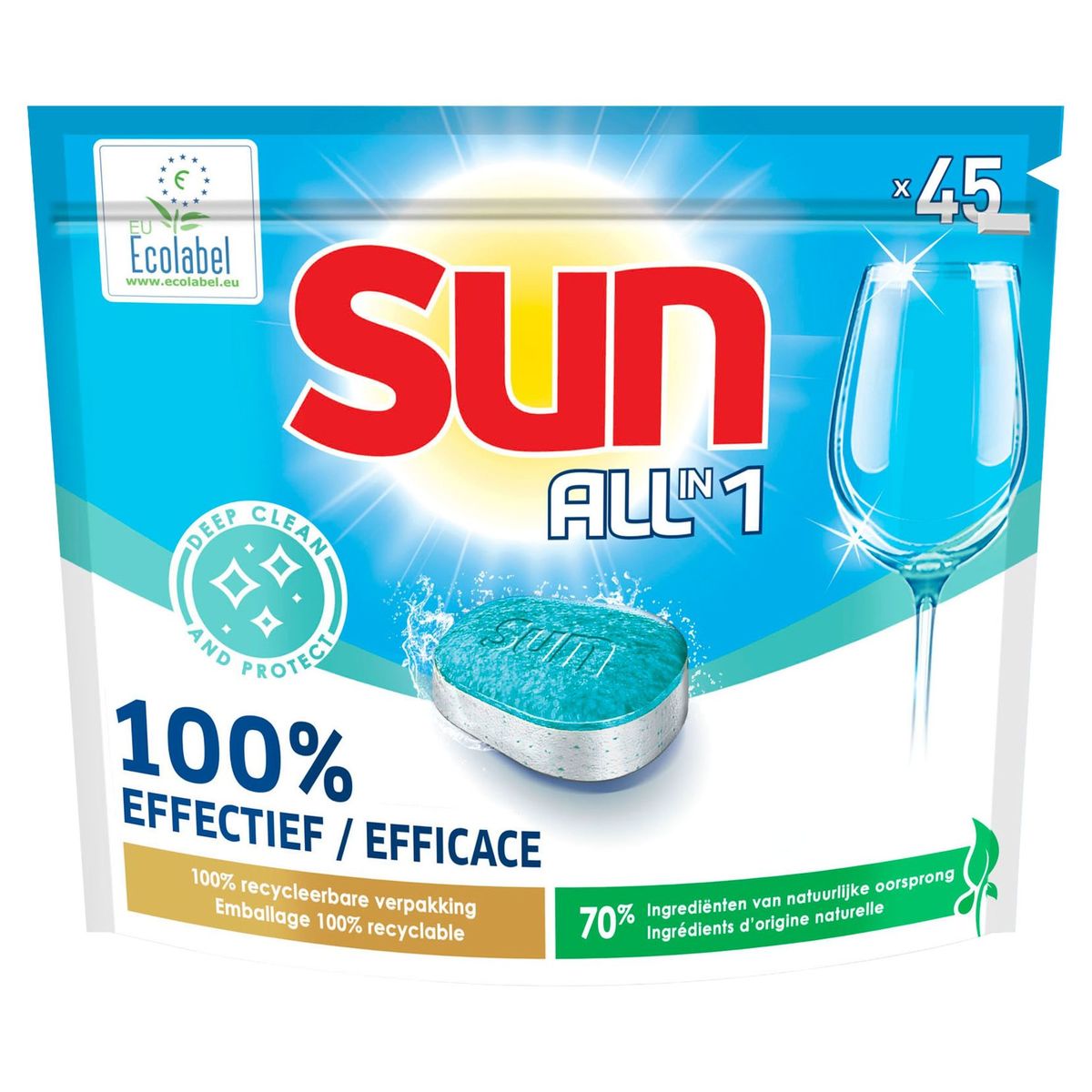 Sun Tout en 1 Tablettes Lave-Vaisselle Deep Clean & Protect 45 Tabs