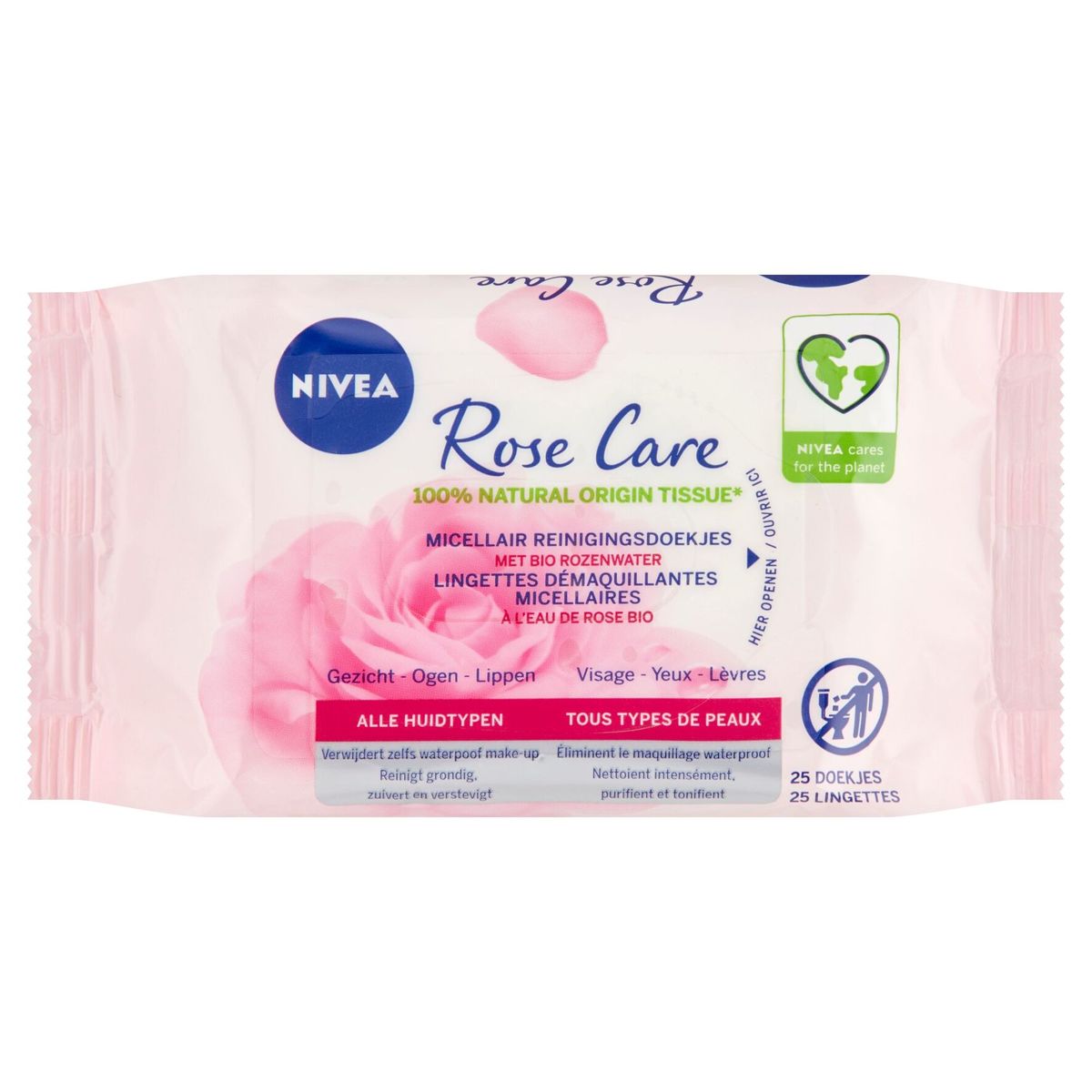 Nivea Lingettes Démaquillantes Micellaires Eau de Rose Bio 25 Pièces