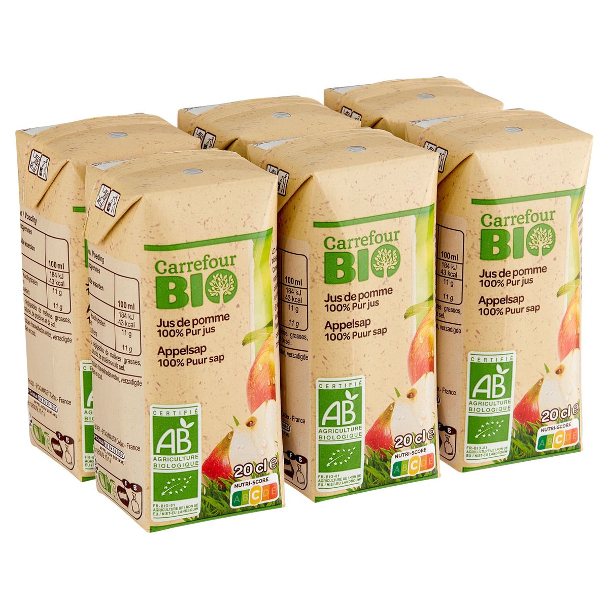 Carrefour Bio Appelsap 100% Puur Sap 6 x 20 cl