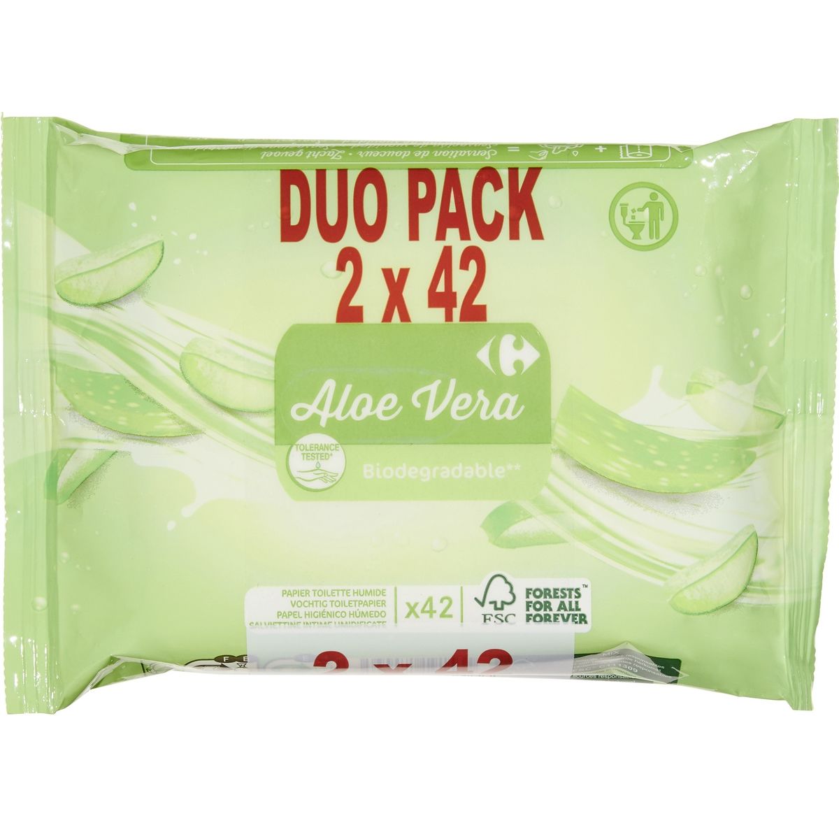 Carrefour Aloe Vera Vochtig Toiletpapier Duo Pack 2 x 42 Stuks