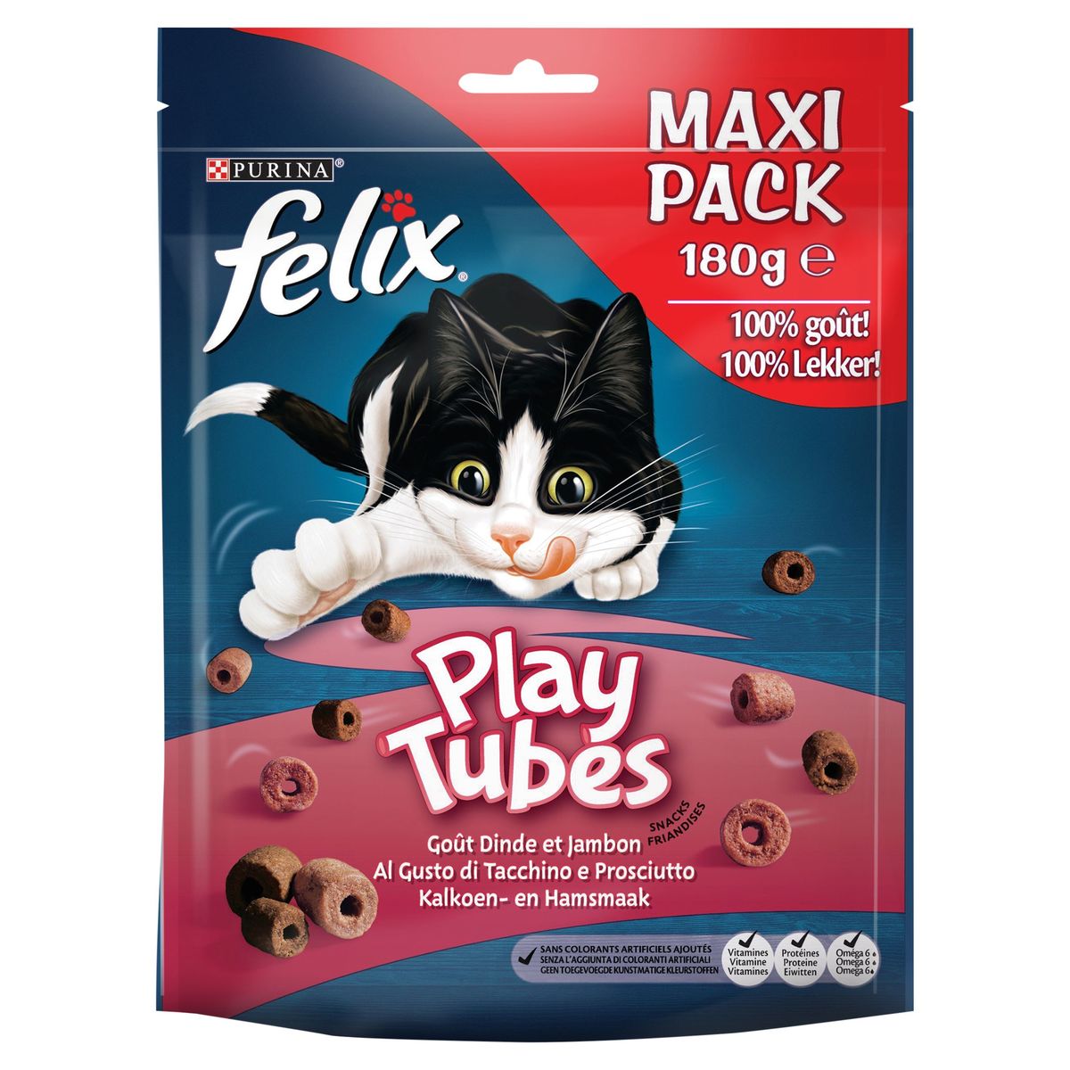 Felix Play Tubes Snacks Kalkoen- en Hamsmaak 180 g