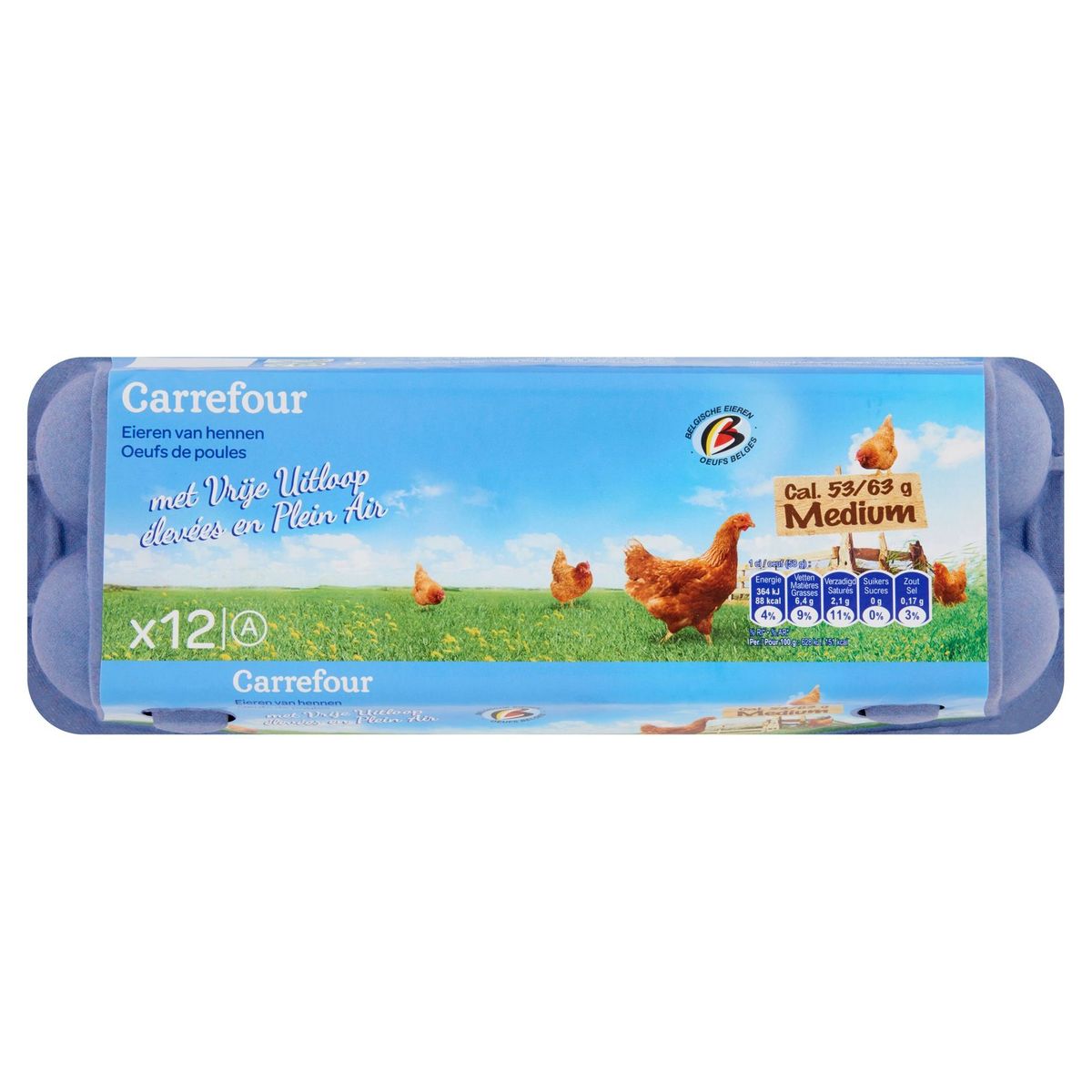 Carrefour Eieren van Hennen met Vrije Uitloop Medium 12 Stuks