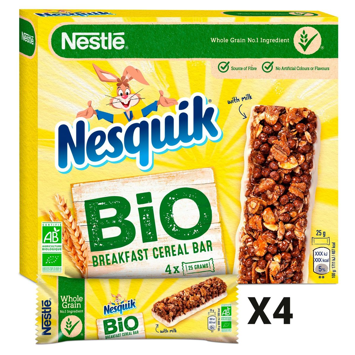 Nesquik Barre de Céréales BIO Chocolat 4 x 25 g