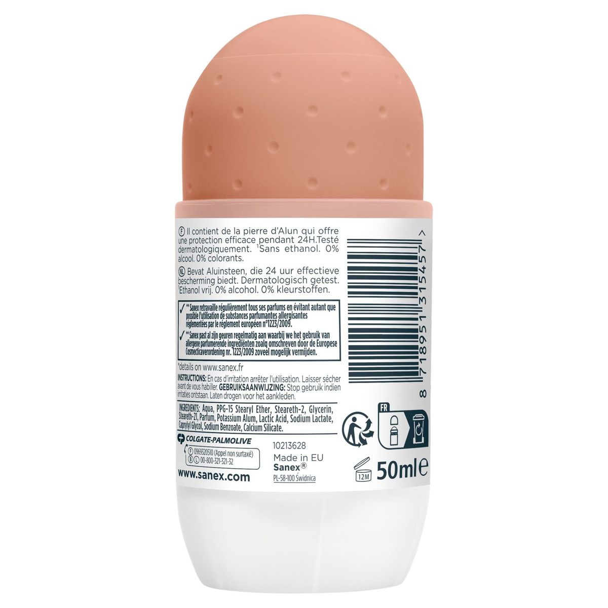 Sanex deodorant Naturprotect gevoelige huid roll-on 0% alcohol 50ml