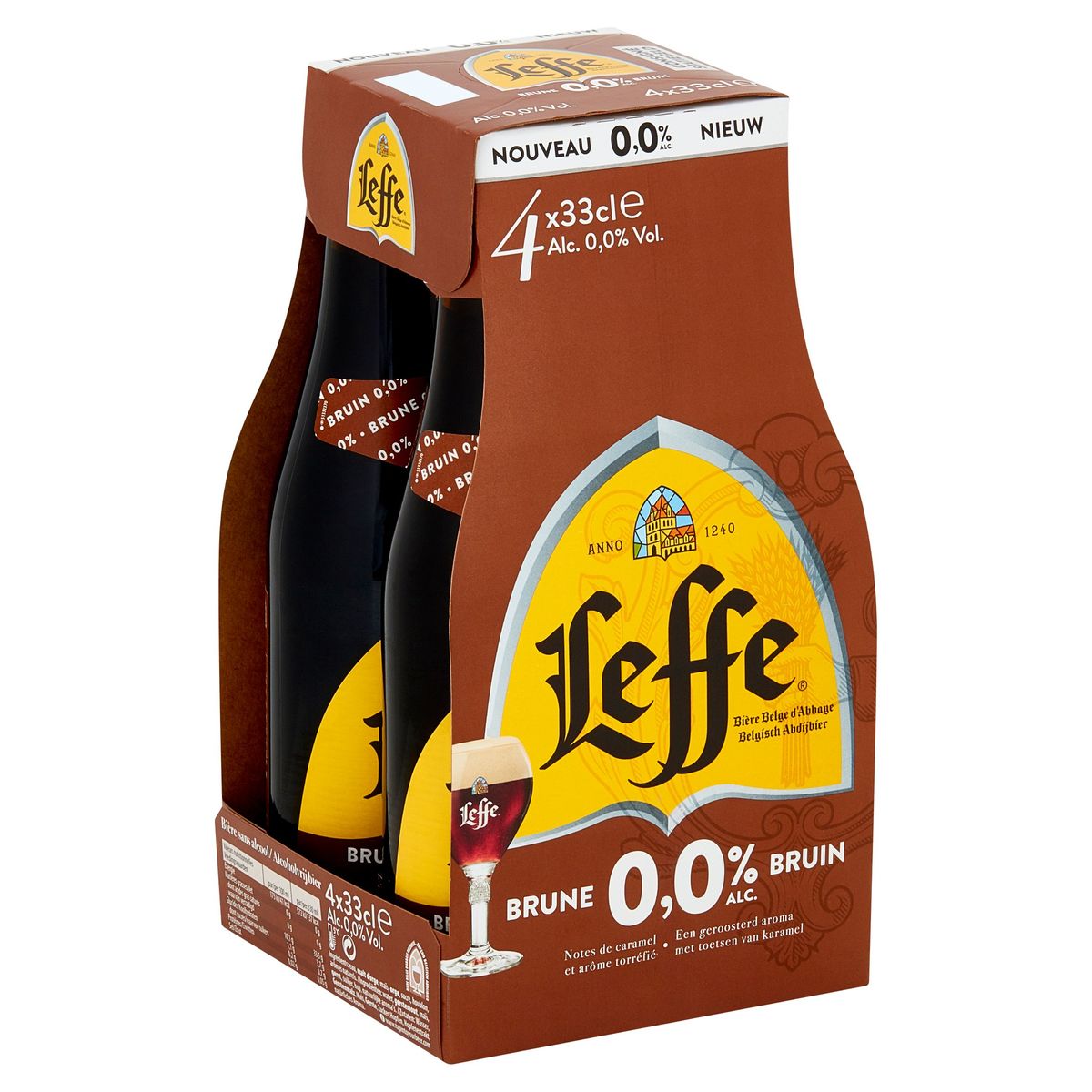 Leffe Bière Belge d'Abbaye Brune 0.0% Alc. Bouteilles 4 x 33 cl