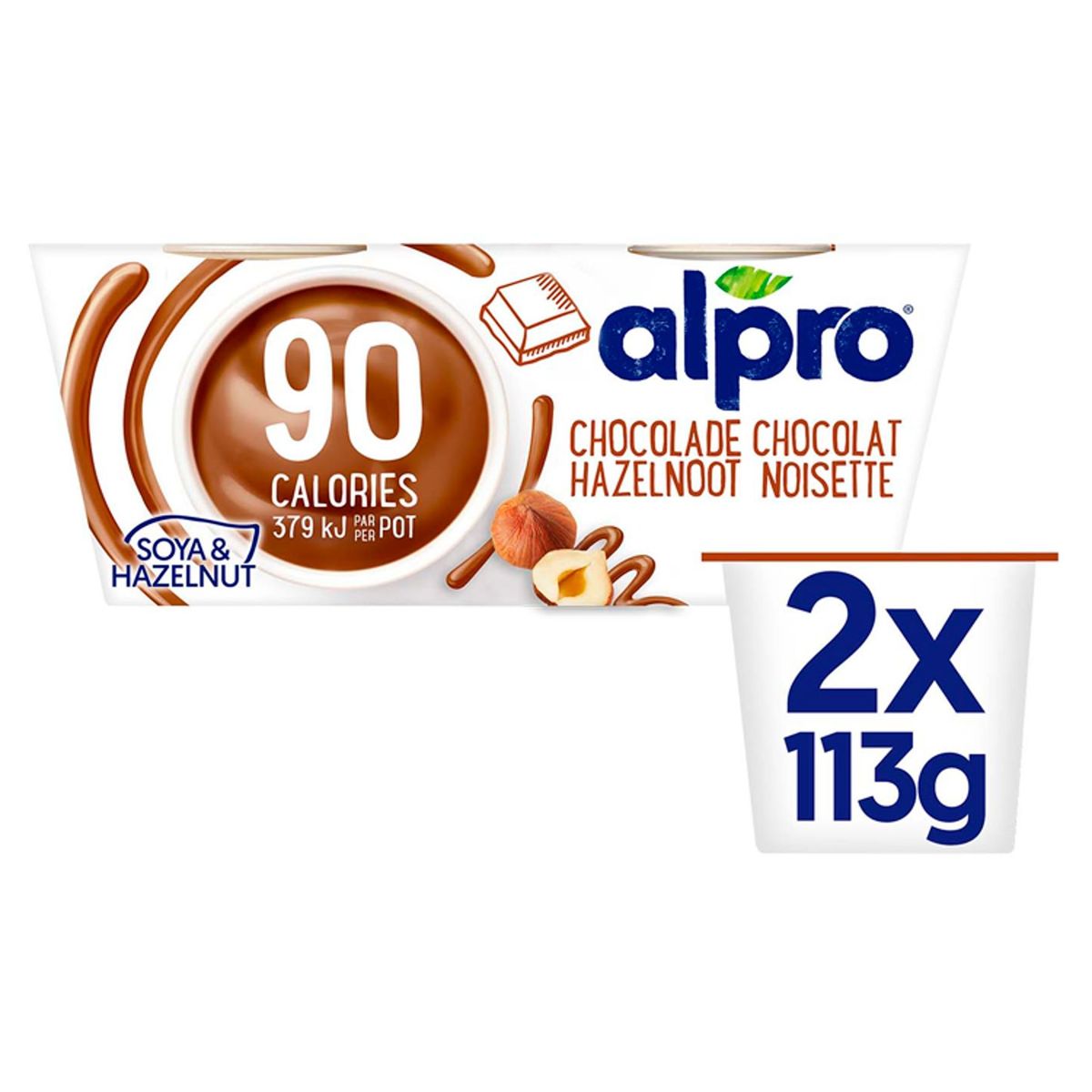 Alpro 90Kcal Dessert Crème Végétale Soja Choco Noisette 2x113g