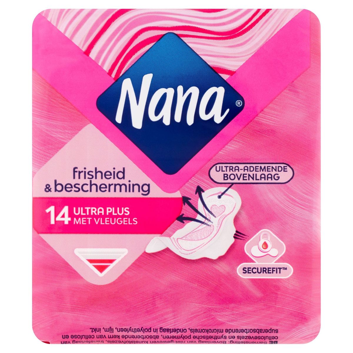 Nana Ultra Régulier / Normal Plus Serviette Hygiénique Ailettes 14 Pc