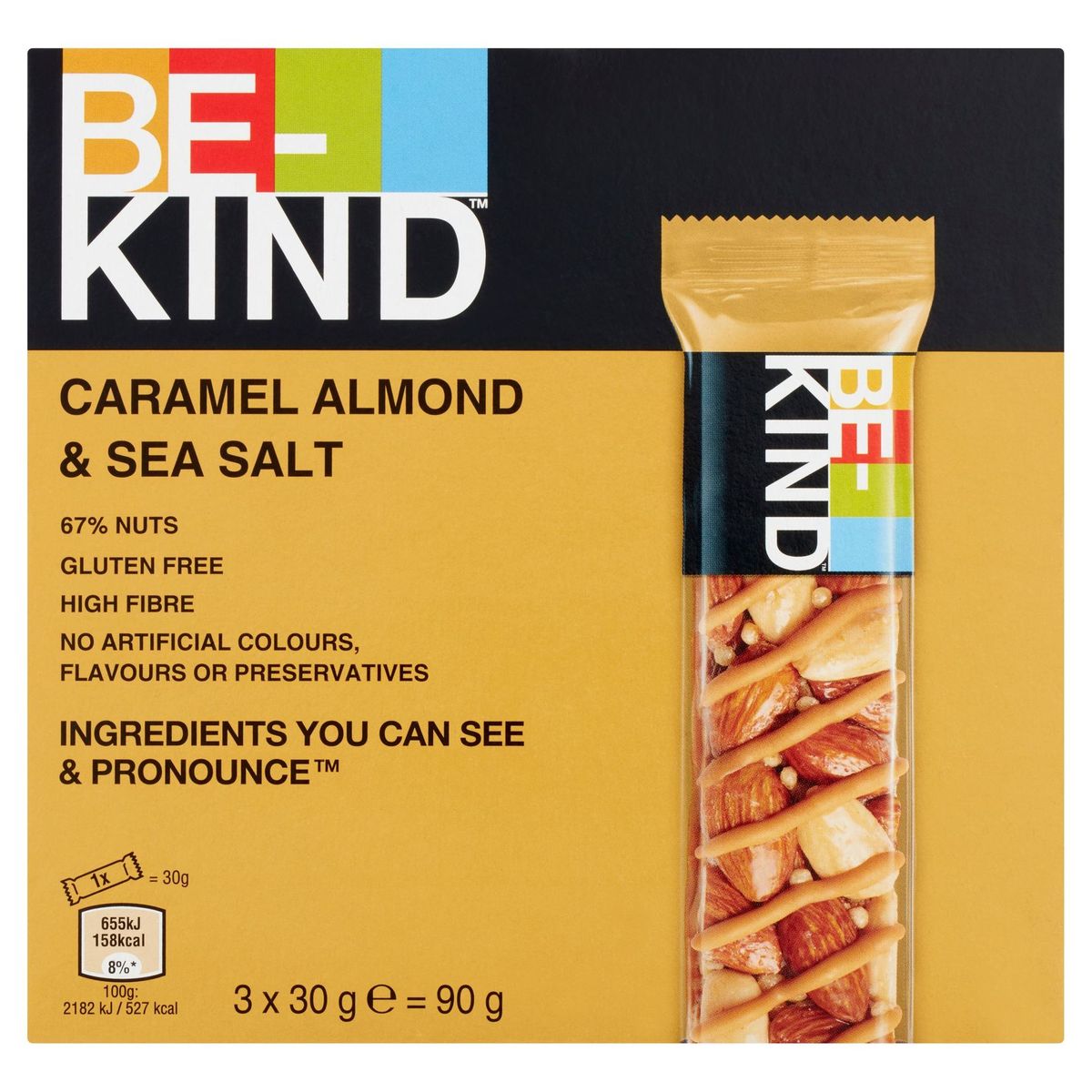 BEKIND Caramel Almond & Sea Salt 3 x 30 g Carrefour Site