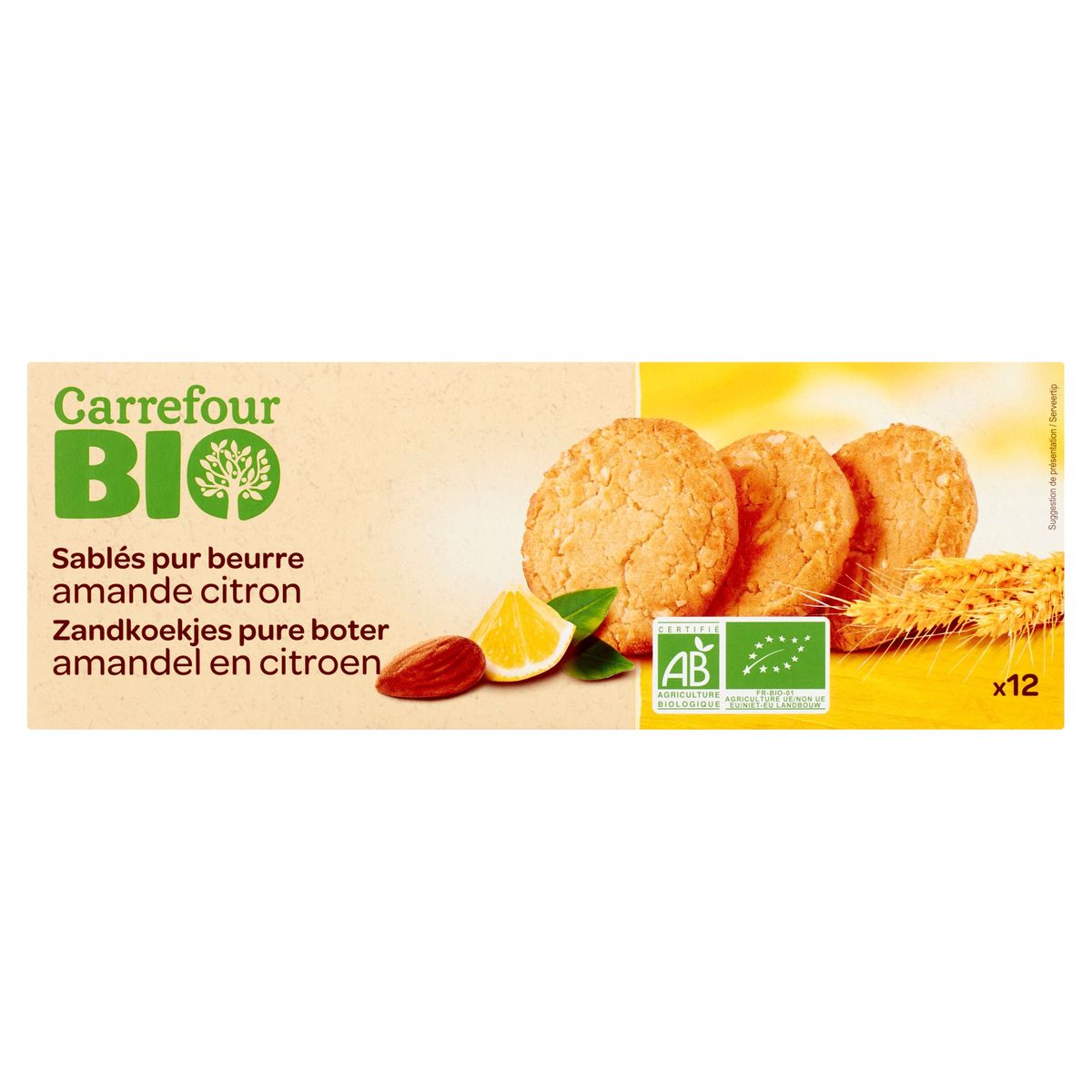 Carrefour Bio Sablés Pur Beurre Amande Citron 12 Pièces 200 g