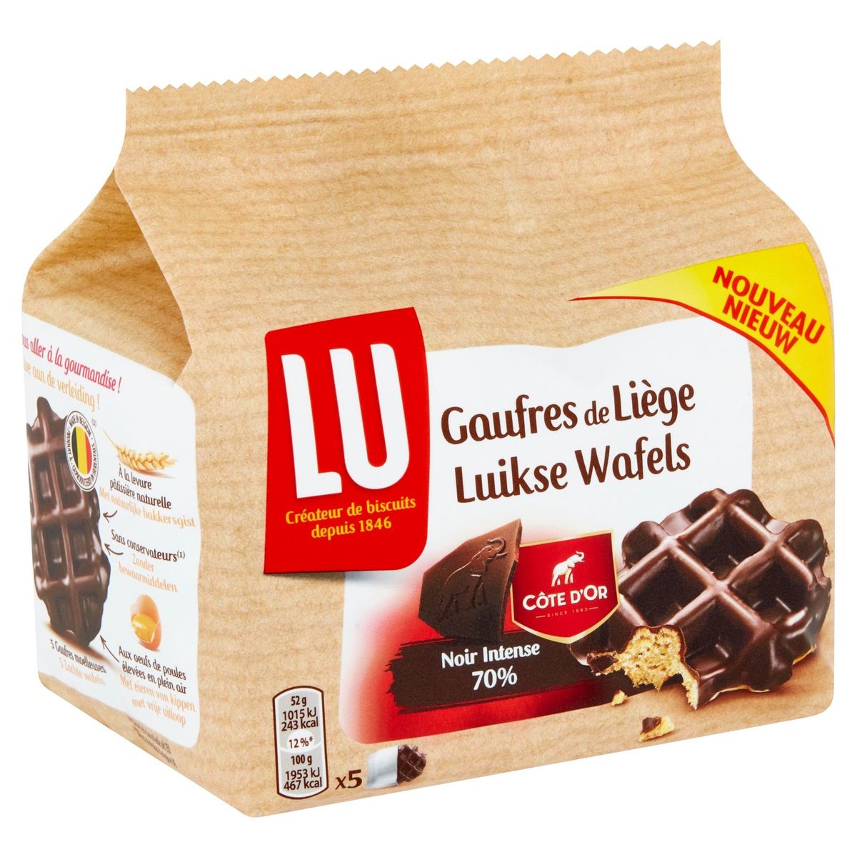 LU Biscuits Gaufres De Liège Chocolat Noir De Côte d'Or 260 g