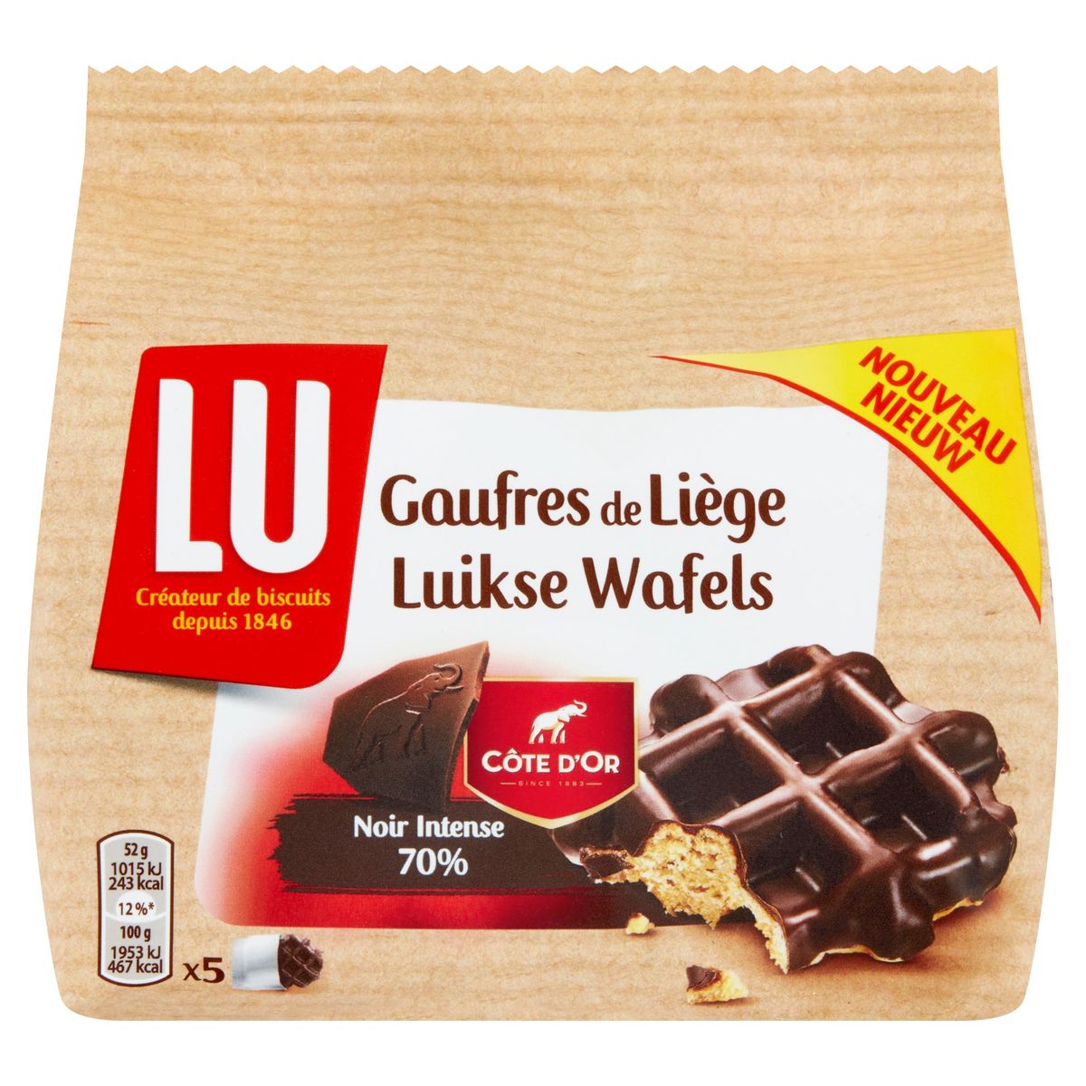 LU Koeken Luikse Wafels Côte d'Or Pure Chocolade 260 g