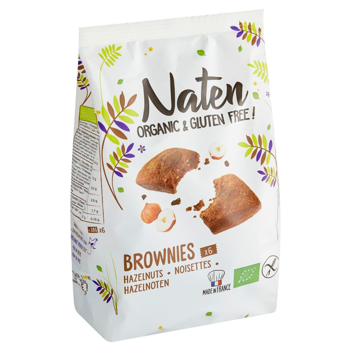 Naten Organic & Gluten Free Brownies Noisettes 6 Pièces 170 g
