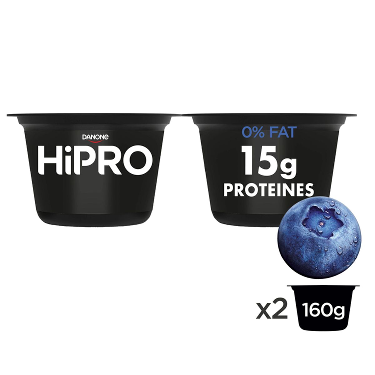 HiPRO Produits Laitiers 15 g Proteines Saveur Myrtille 0%m.g. 2x 160g