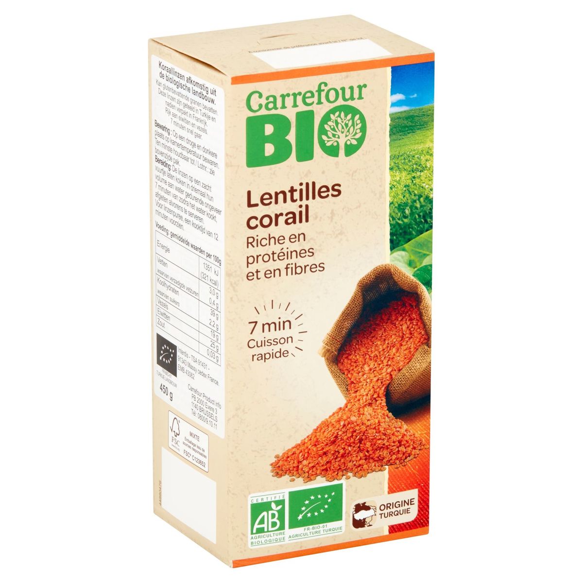 Carrefour Bio Lentilles Corail 450 g