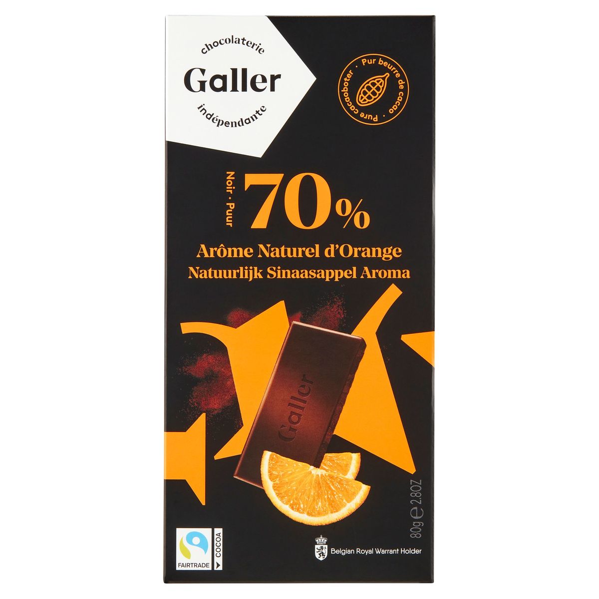 Galler Pure Chocolade 70% Cacao met Sinaasappelsmaak 80 g