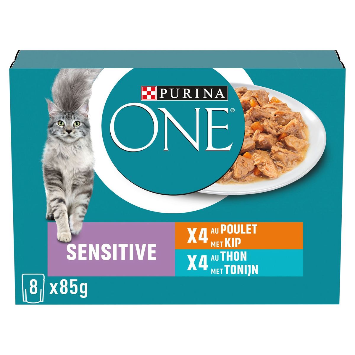 Purina ONE Kattenvoeding  Sensitive Kip & Tonijn 8x85g