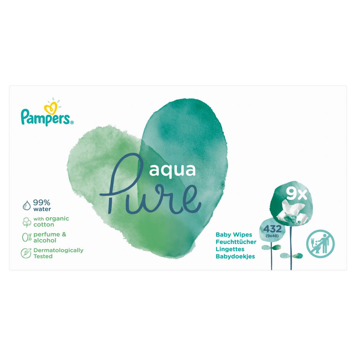Pampers Aqua Pure Babydoekjes 9 Verpakkingen = 432 Babydoekjes
