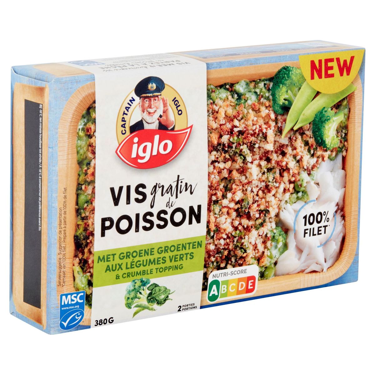 Captain Iglo Gratin de Poisson aux Légumes Verts et Crumble 380 g