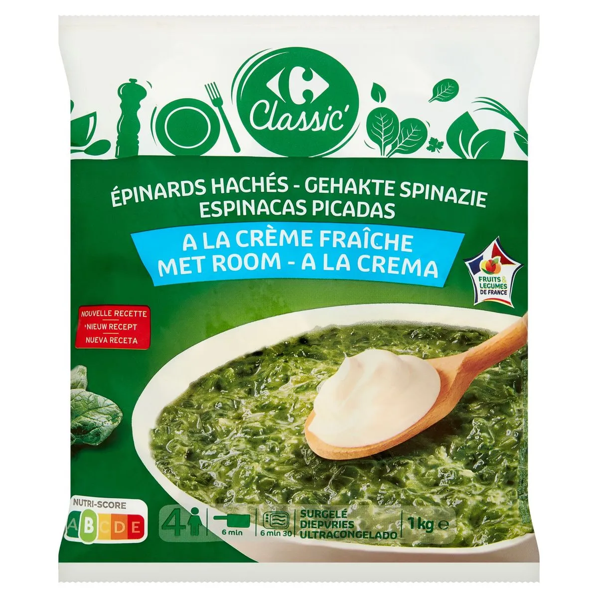 Classic Épinards Hachés à La Crème Fraîche 1 Kg Carrefour Belgique 